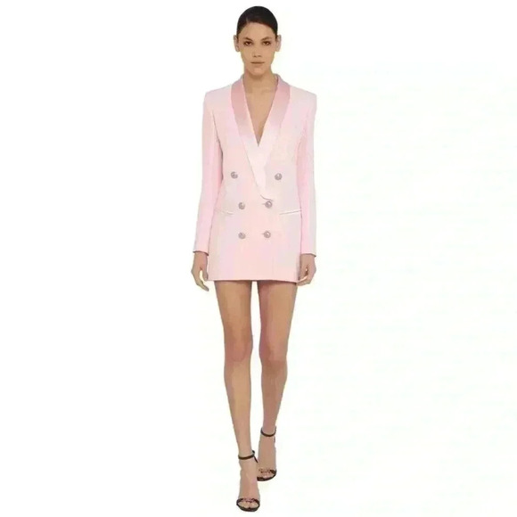 Balmain Jacket Dress Double Breasted Oversized Long Blazer Pink Crepe Mini Dress - Picture 9 of 15